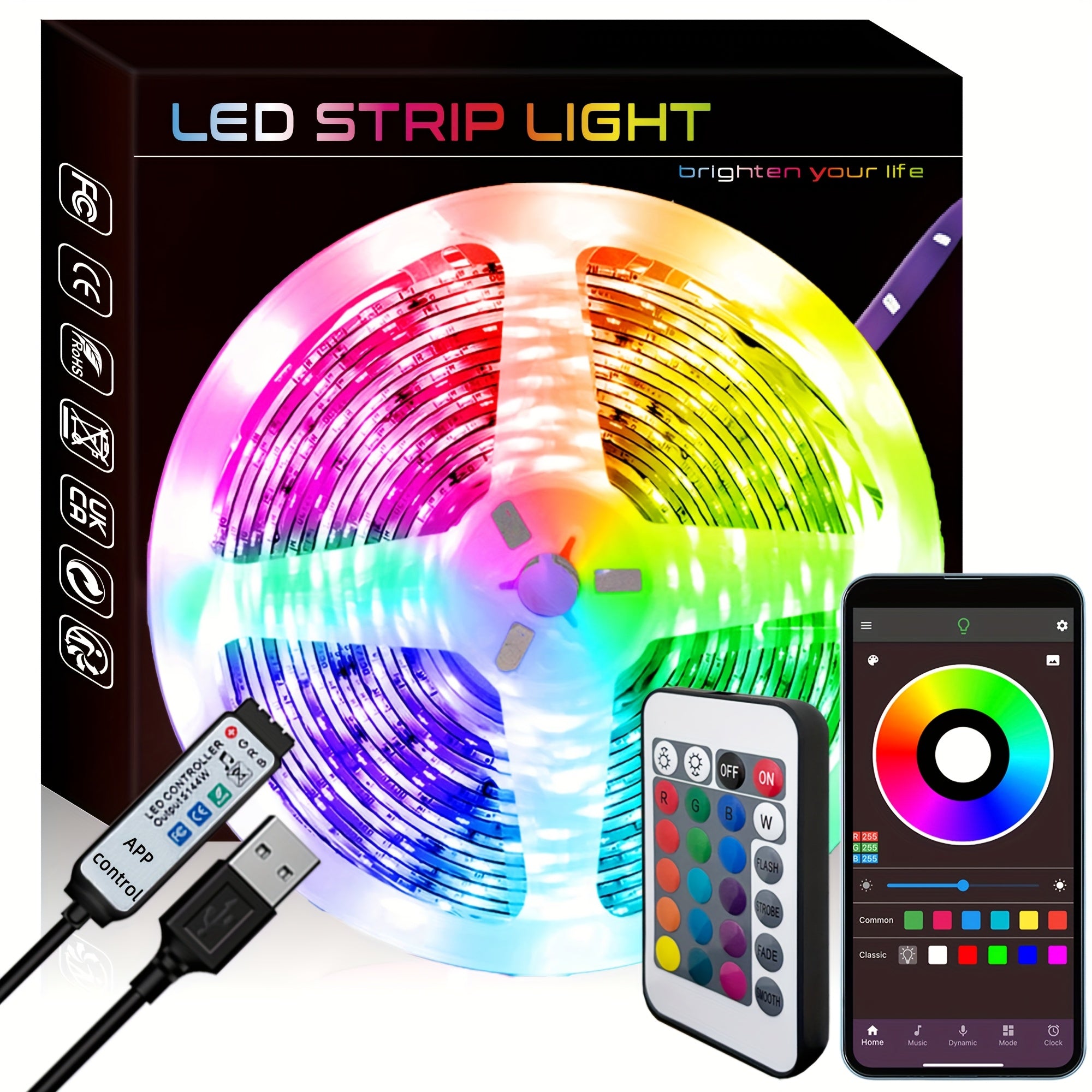 LED Strip Lights RGB Dimmable USB Music Sync Timer for Bedroom Game Room Decor