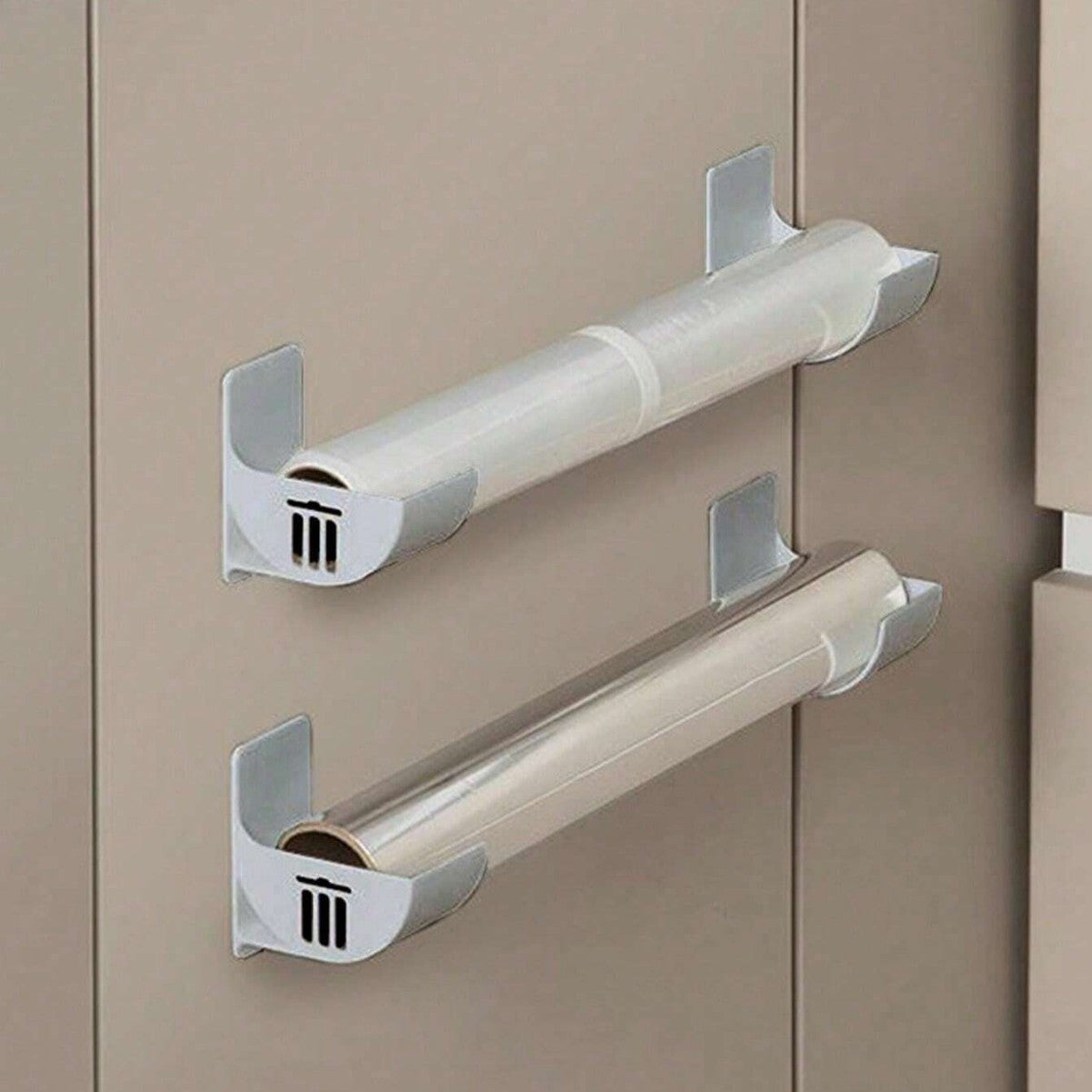 Two Sets Plastic Wall-Mounted Storage Racks for Cling Film and Garbage Bags