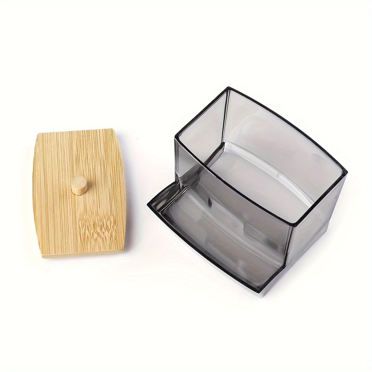 Acrylic Swab Holder with Wooden Lid Bathroom Accessories Clear Organizer