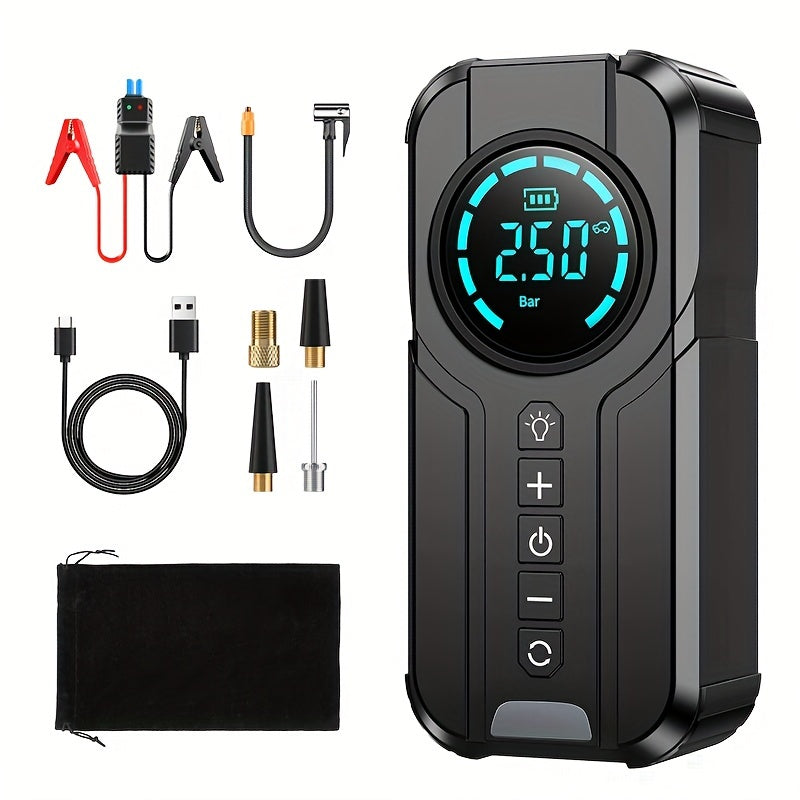 8000mAh Car Jump Starter with Digital Display USB-C Charger Air Compressor and Safety Protections