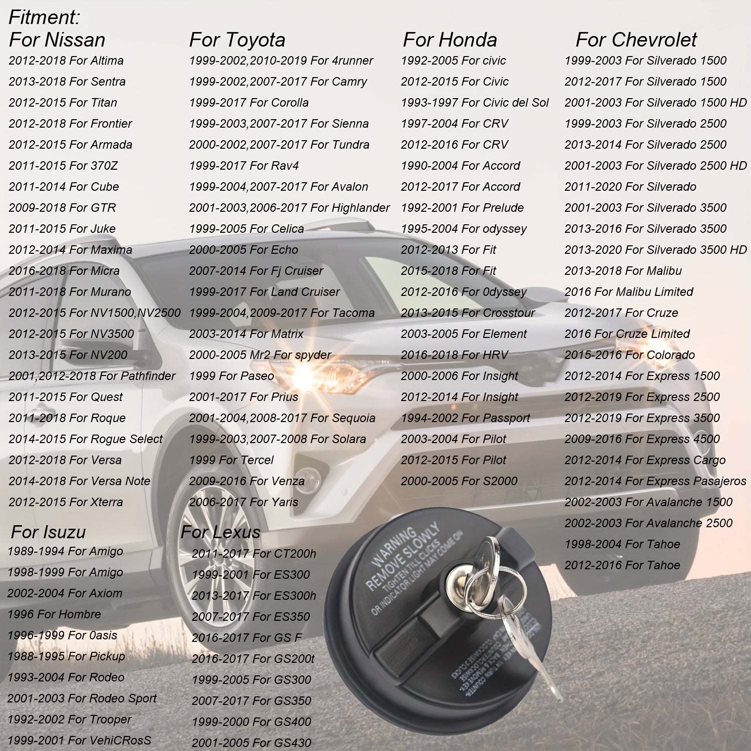 Gas Cap with Two Keys Easy Install Compatible with Multiple Vehicles