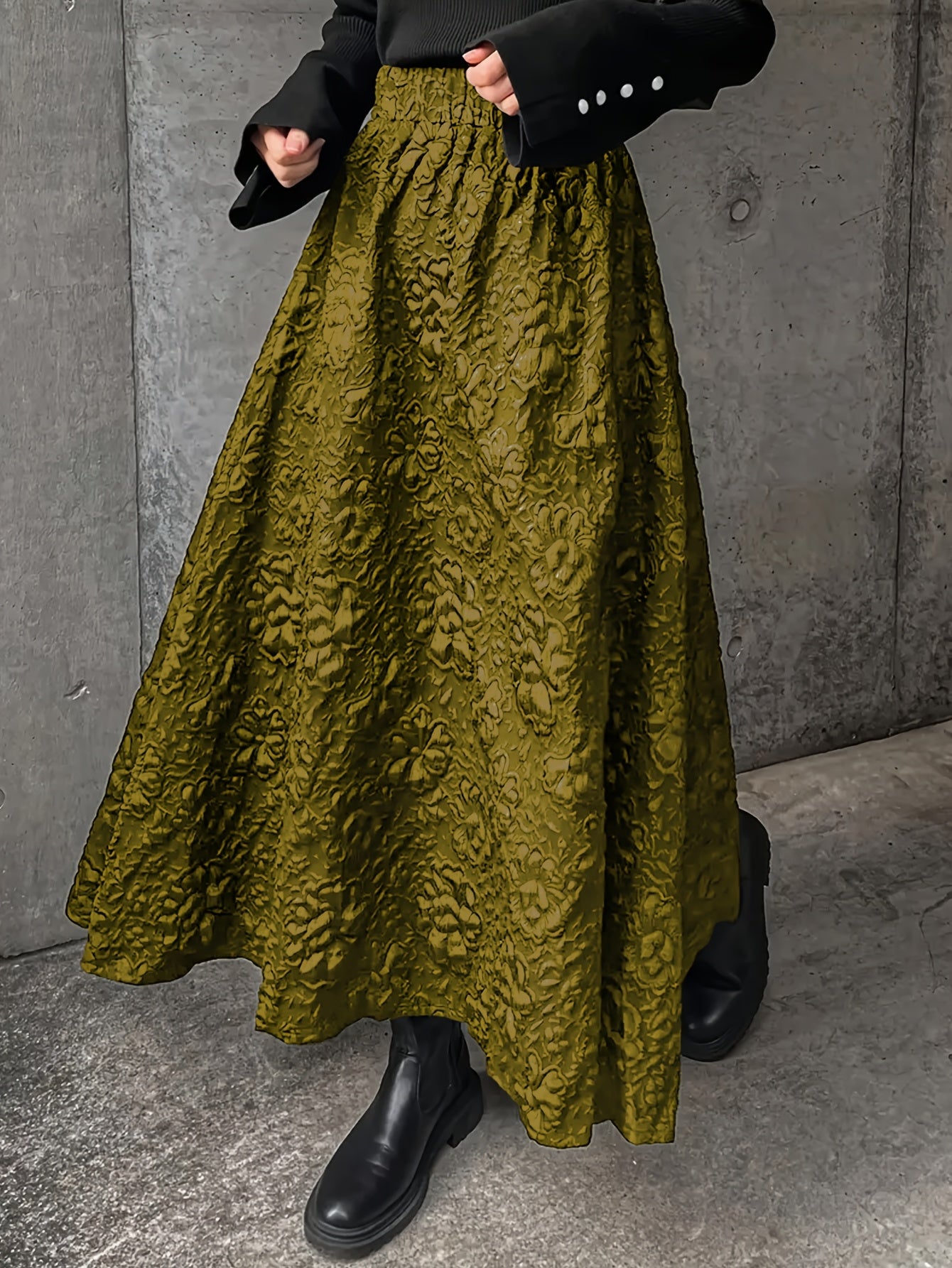 Women's Red Floral Lace Overlay High Waist A-Line Midi Skirt