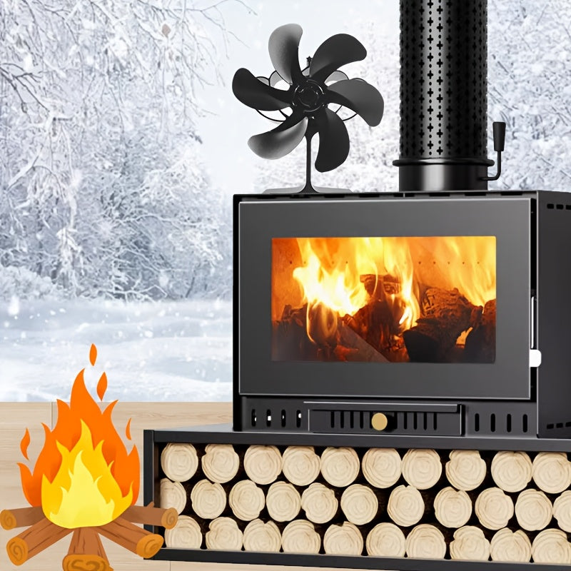Portable Aluminum Wood Stove Fan for Fireplaces Log Burners Non-Electric 6 Blades