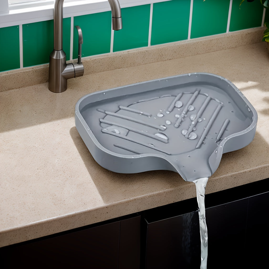 Gray Silicone Sink Organizer Tray with Drainage for Kitchen and Bathroom