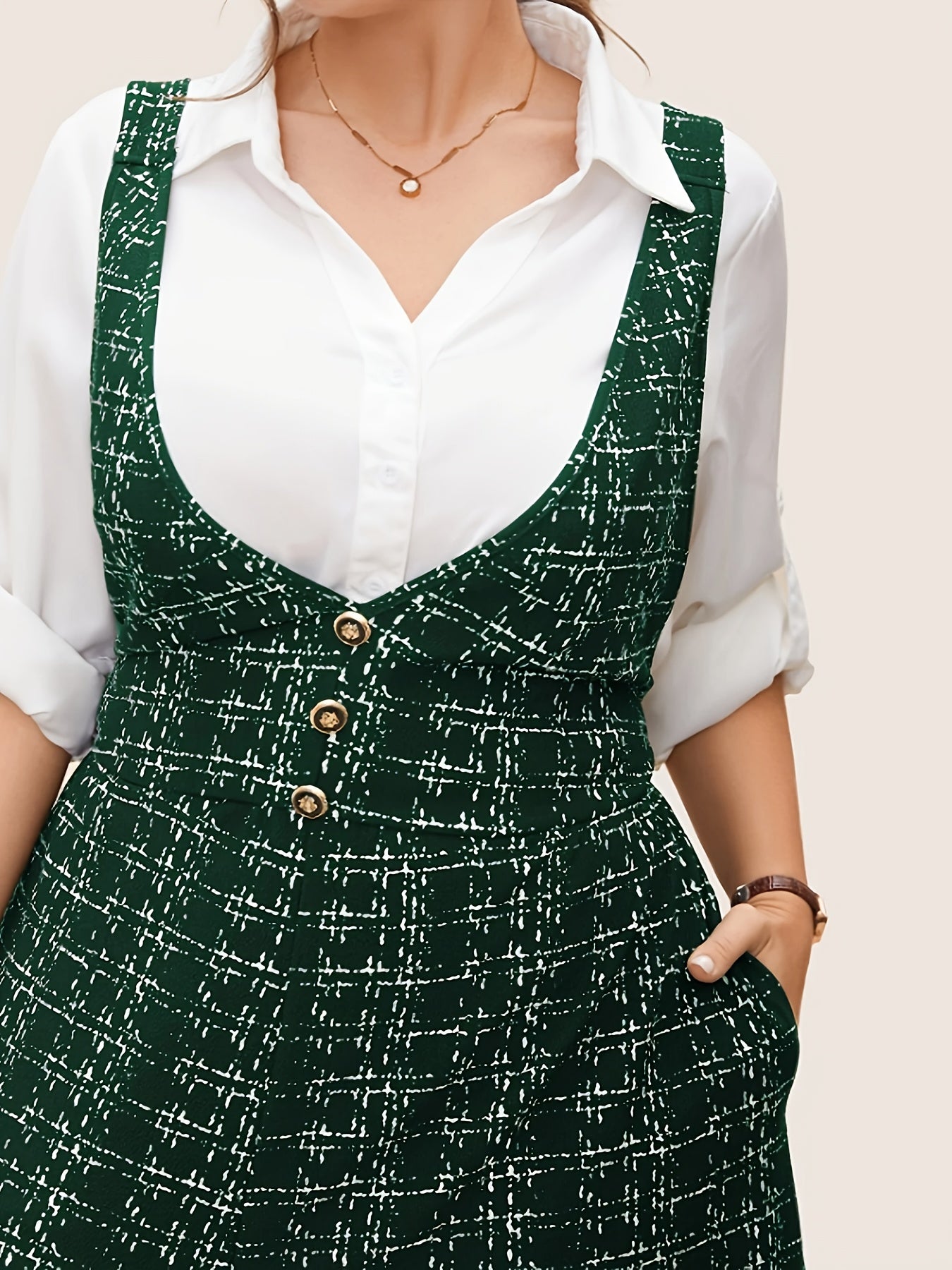 Mono sin mangas de cuadros para mujer de tallas grandes con espalda cruzada