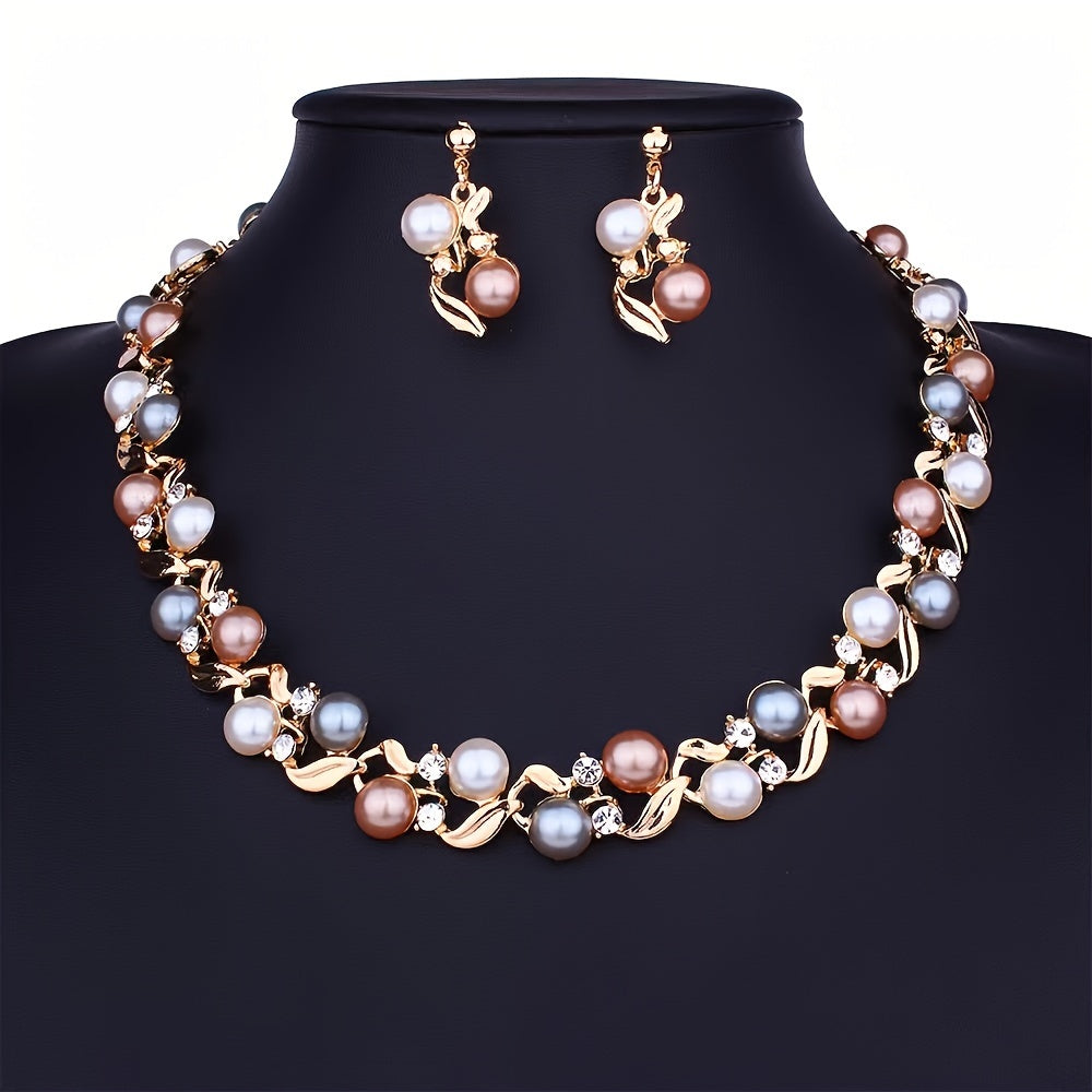 Set of 3 Colorful Pearl Necklace and Earring Jewelry for Bridal and Special Occasions