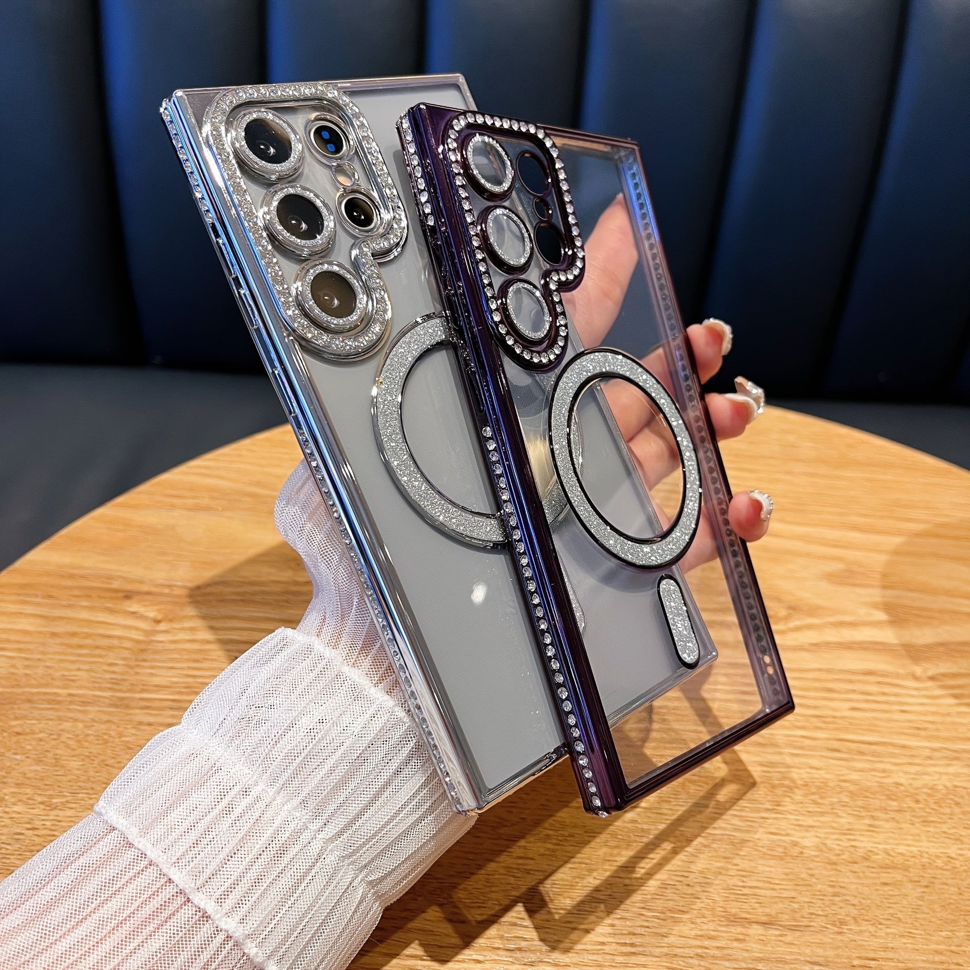 Gold-Plated Magnetic Phone Case for Samsung S25 S24 S23 S22 Ultra Plus Transparent and Shiny