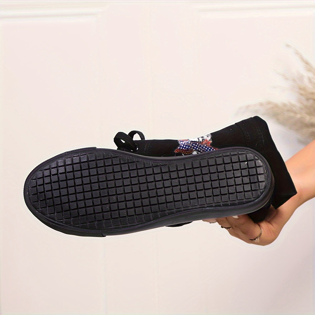 Women's Knee-High Boots Leather Flat Heel American Flag Motorcycle Print