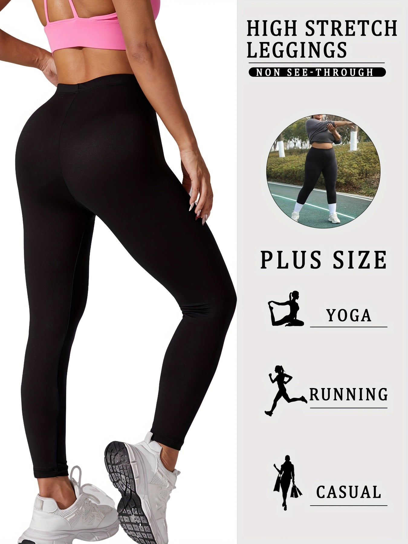 Plus Size Women's High-Elasticity Non-See-Through Workout Leggings for Yoga and Running in Multiple Colors