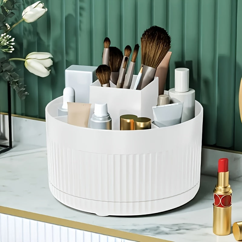360° Rotating Cosmetic Organizer with Multiple Compartments and Pen Holder for Makeup and Skincare