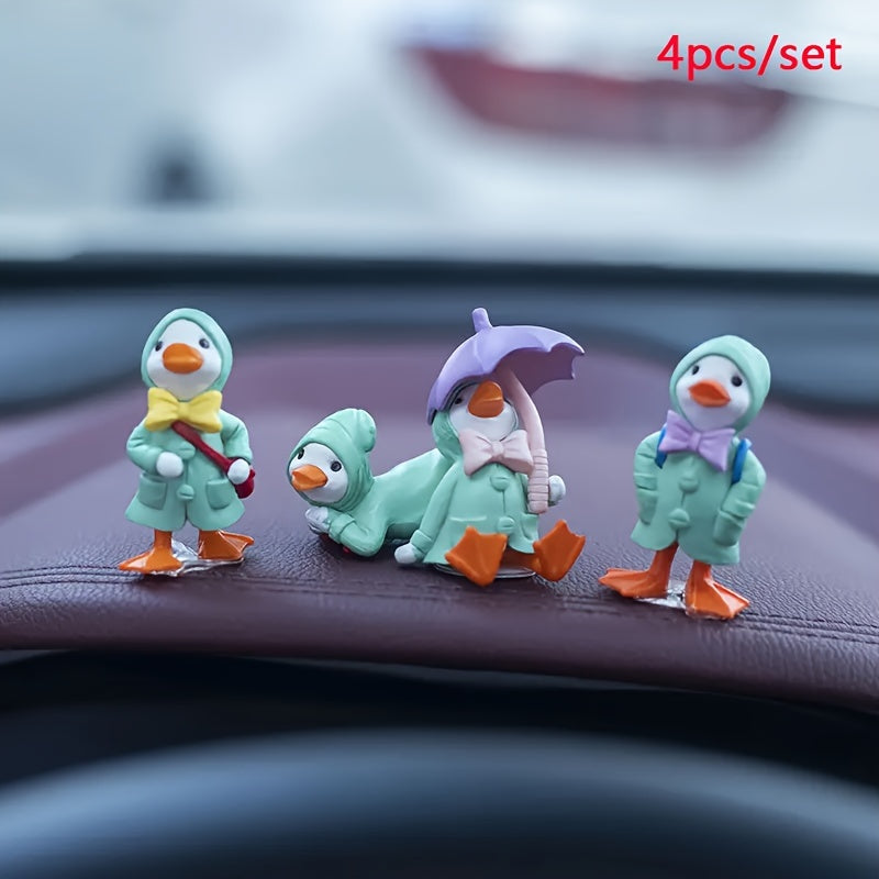 4Pcs Cute Duck Figurines Plastic Garden Decor Desktop Car Dashboard Accessories