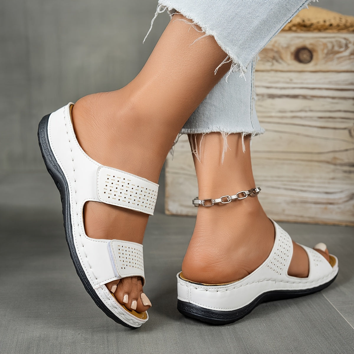 Women's Wedge Sandals Open-Toe Double Strap Summer Beach Shoes
