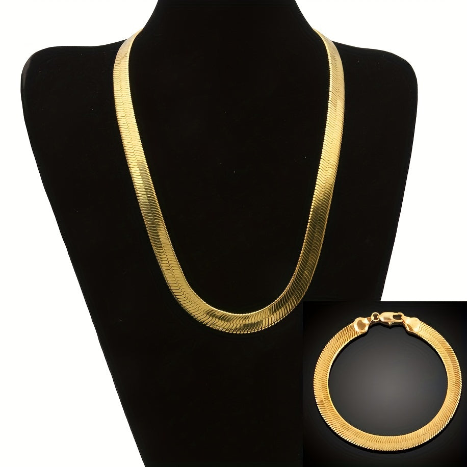 18K Gold Plated Copper Jewelry Set with Snake Chain Necklace and Bracelet for Women
