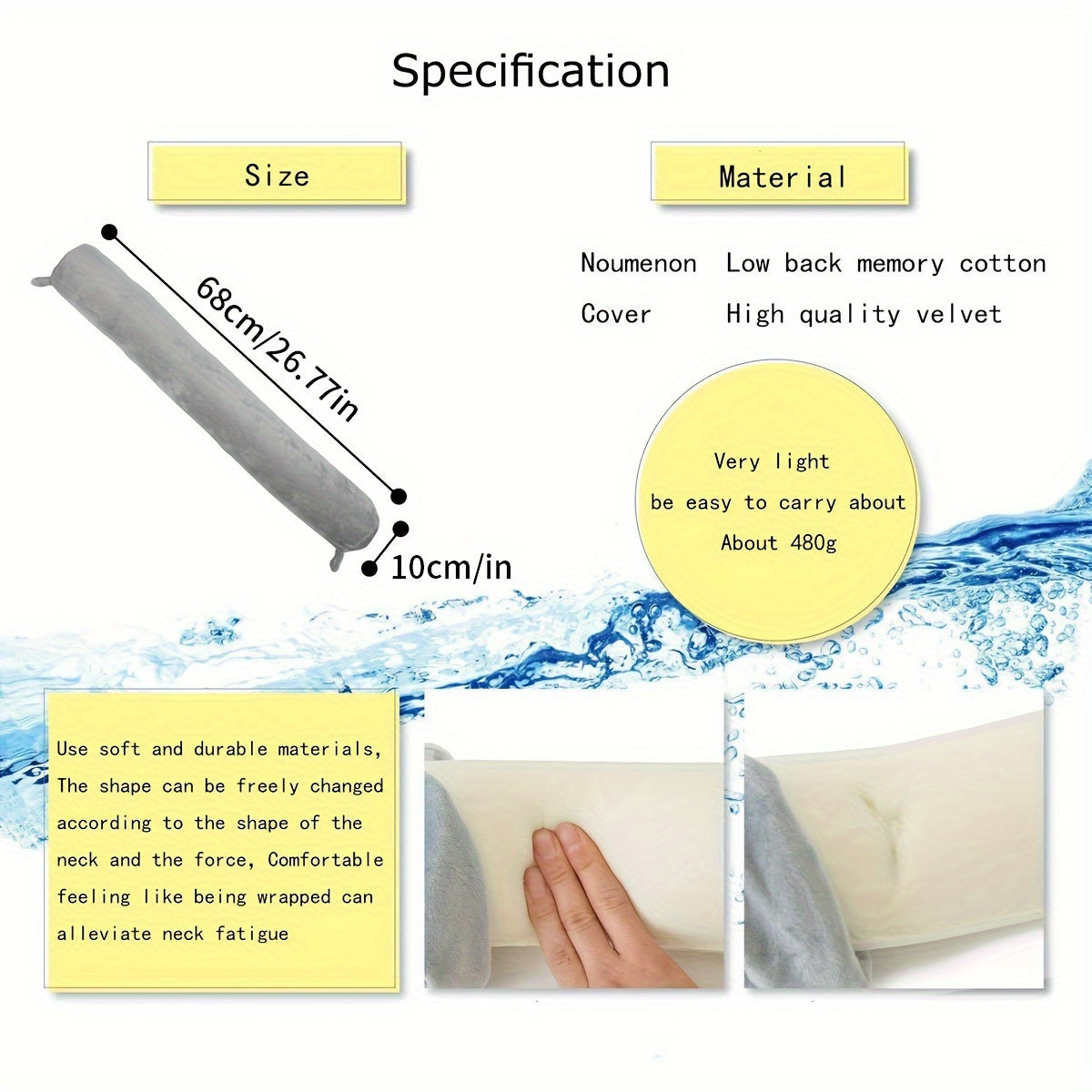 Yengil buriladigan U-shaklidagi xotira ko'pig'i bo'shlig'i bilan birlashtirilgan qo'llab-quvvatlash tizimi - homiladorlik va tug‘ruqdan keyin qulaylik uchun yumshoq polyester sayohat yostiqchasi