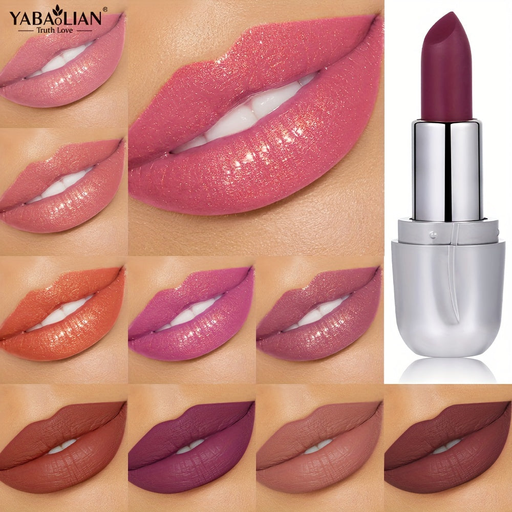 Mujer lápiz de labios metálico perlado de larga duración a prueba de agua con brillo rosa