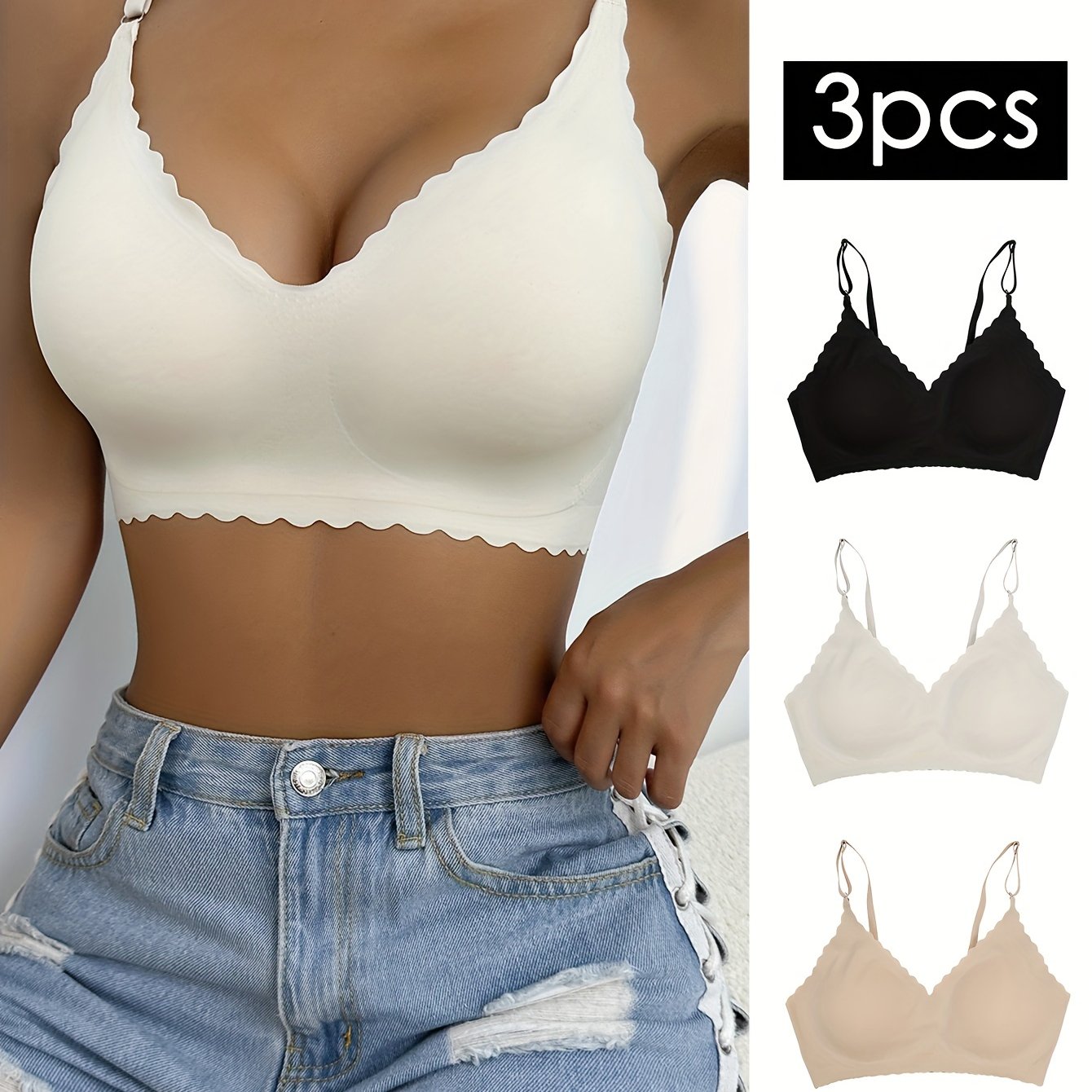 Set of 3 Seamless Wireless Bralettes for Women Breathable Comfortable Lingerie