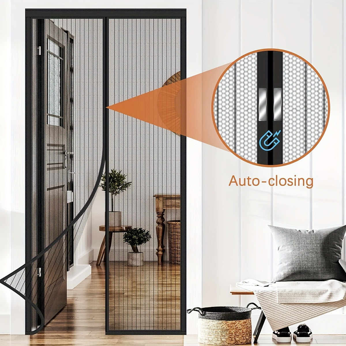 Puerta de pantalla magnética de malla resistente para prevención de mosquitos, entrada sin manos
