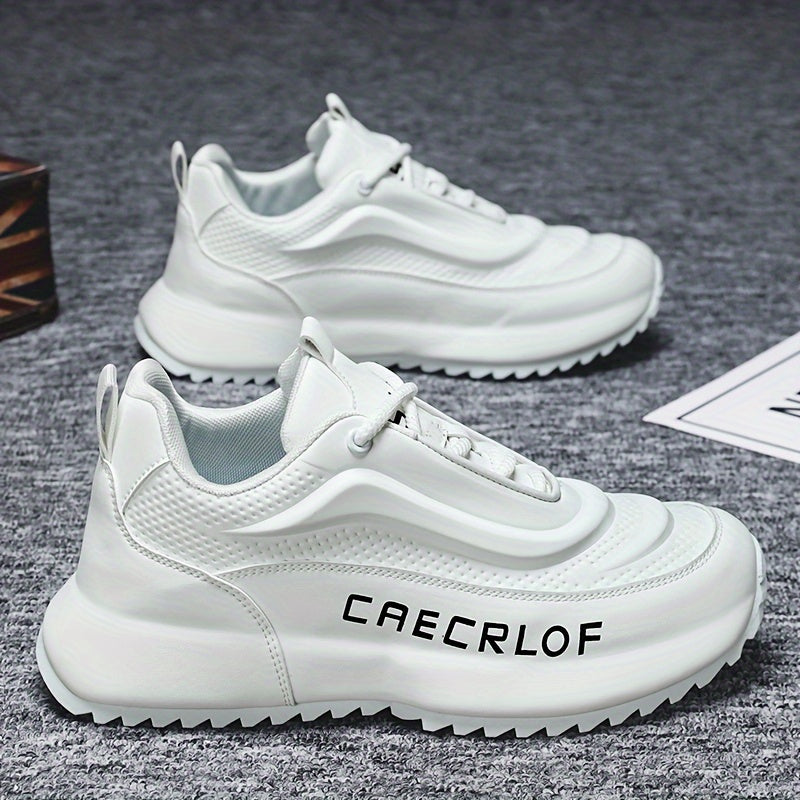 Men's Casual Sports Sneakers Low Top Solid Color Lace-Up Faux PU Fabric Insole Hiking Street Wear