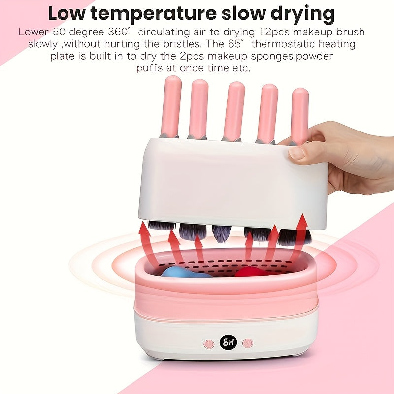 USB-Powered Makeup Brush Dryer with Multiple Slots Pink and White