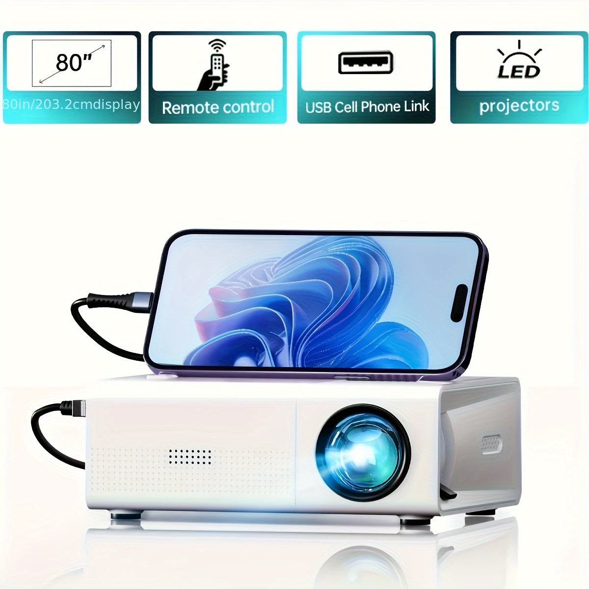 Mini portativ proyektor Full HD 1080P uy kinoteatri smartfon ekranini ulash