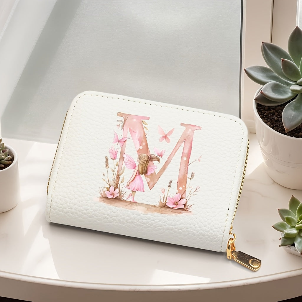 Tarjetero de mujer de cuero sintético, estilo acordeón delgado, con cierre de cremallera para monedas