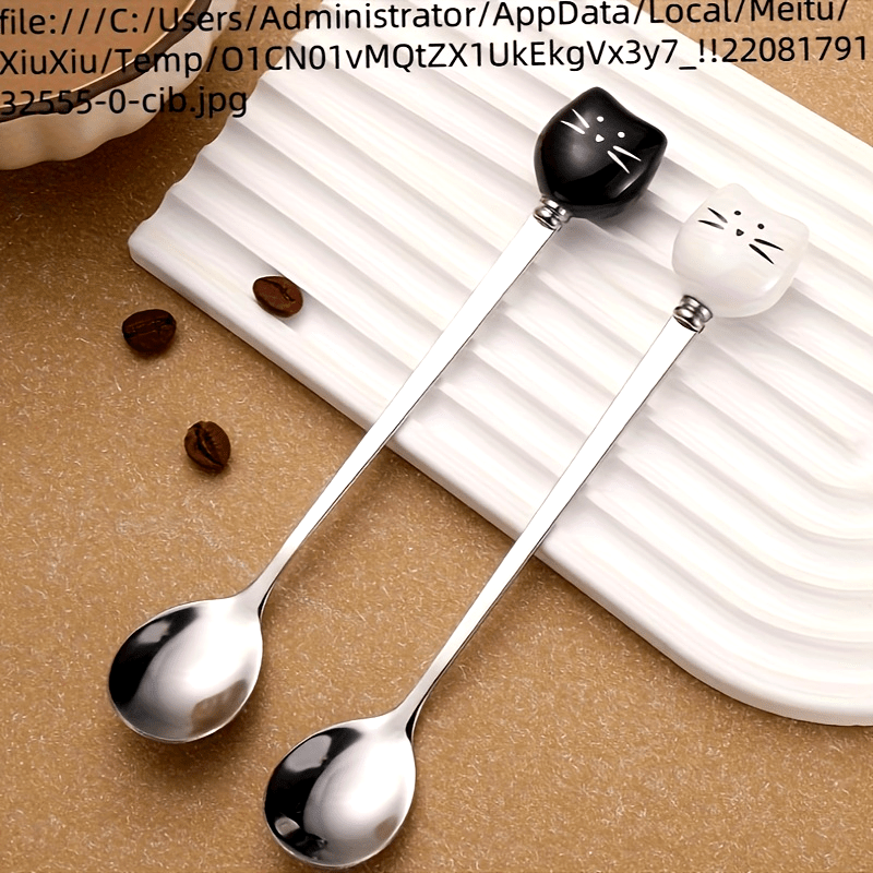 Stainless Steel Coffee Stirrers with Ceramic Cat Spoons