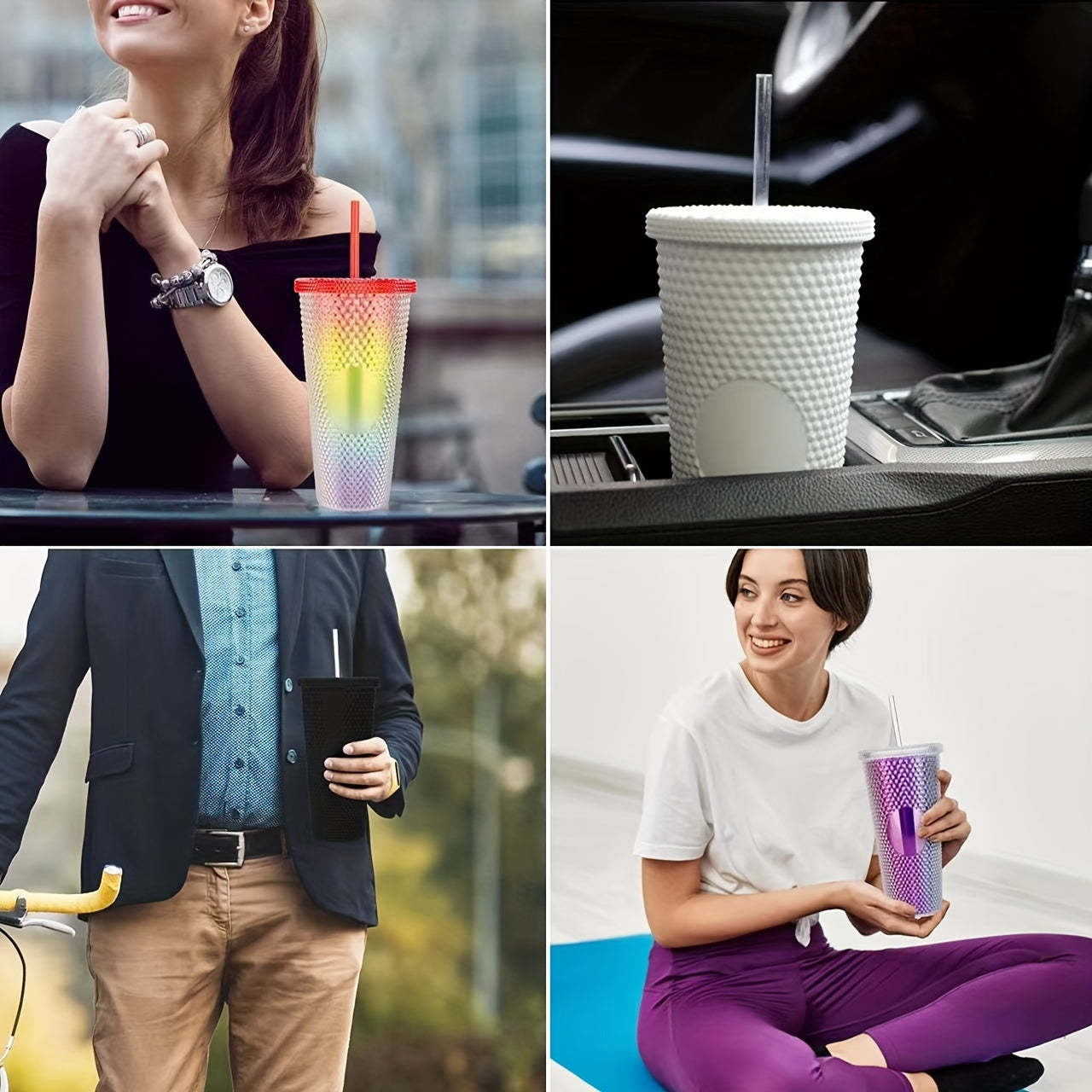 1 шт. стакан с шипами с крышкой и соломинкой, 24 унции матовые стаканы, без BPA, блестящий пластиковый стакан для воды, двухслойная бутылка для воды, многоразовый стакан с вентиляцией, посуда, предметы для домашней кухни, подарок на день рождения