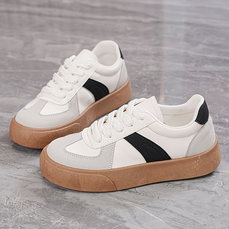 Women's Mid-Top Sneakers Cushioned Sole White Brown Casual Shoes