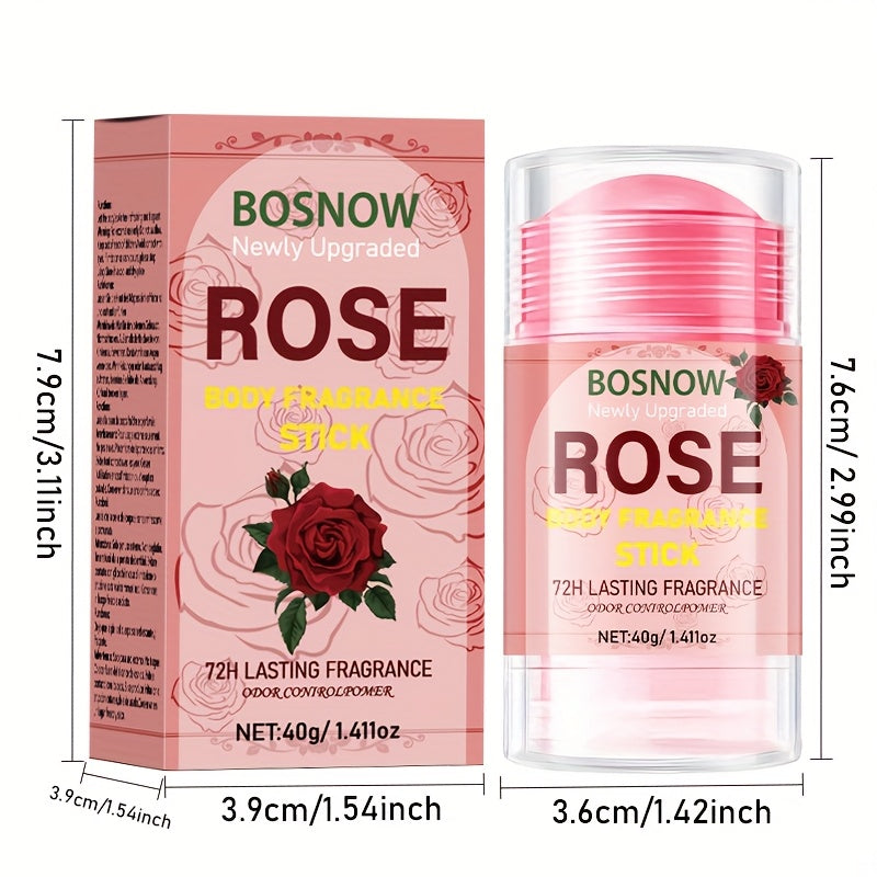 Rose Body Fragrance Stick 40g Floral Scent Moisturizing Deodorizer Alcohol-Free for Men Women