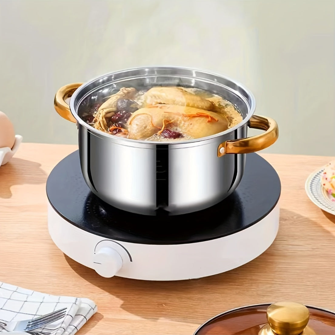 Stainless Steel Cookware Set 5-Piece Non-Stick Scratch-Resistant Kitchen Pots with Lids