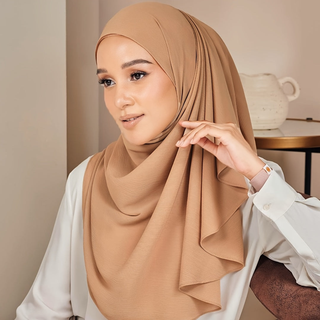 Women Chiffon Hijab Lightweight Silky Polyester Scarf with Pleated Detailing