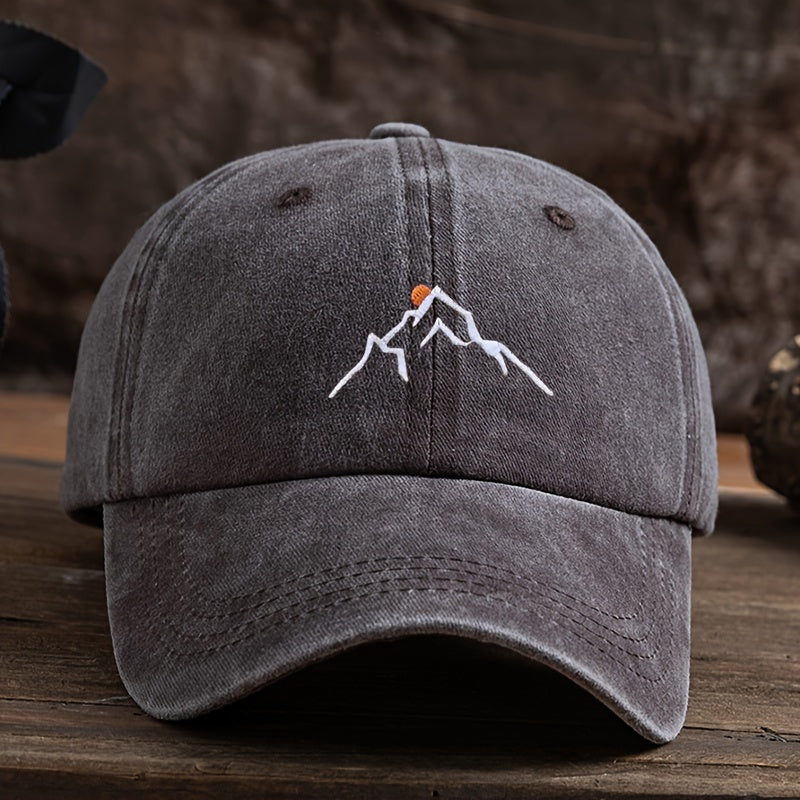 Embroidered Mountain Peak Baseball Cap Adjustable Curved Brim for Hiking and Fishing