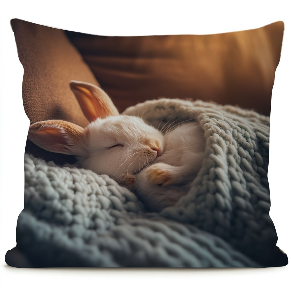 Reversible Christmas Bunny Pillowcase Polyester Cushion Cover for Home and Office