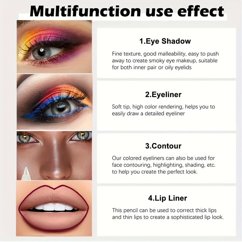 Lápiz de delineador de ojos y sombra de ojos impermeable para mujer, de larga duración y color intenso