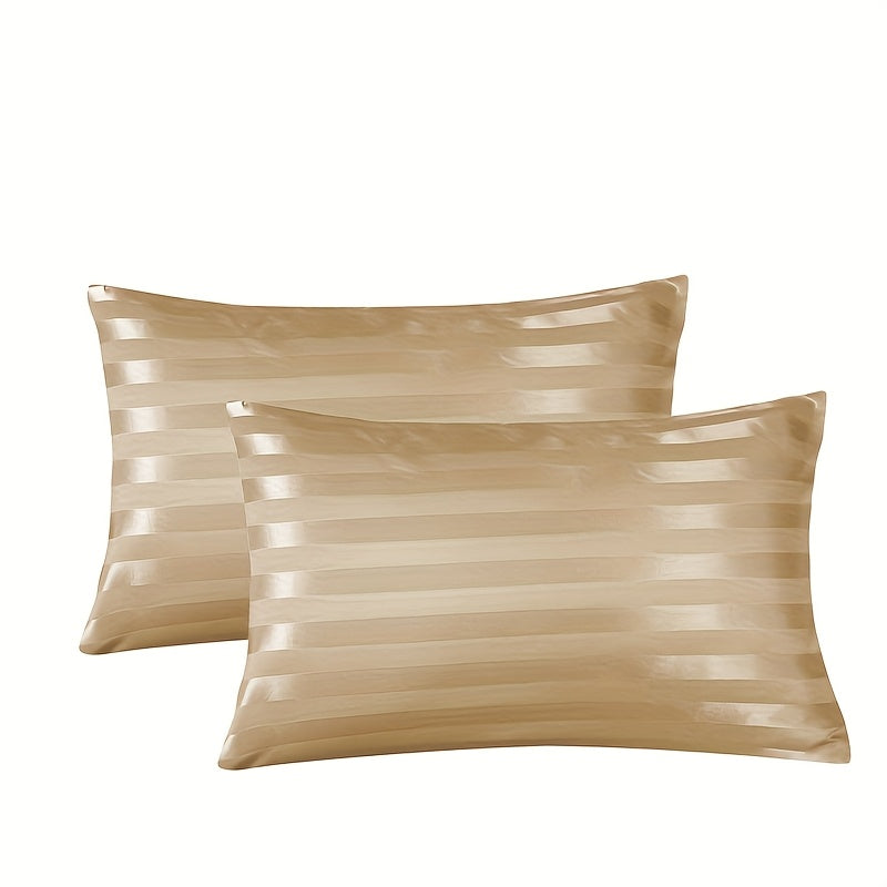 Set of 2 Satin Striped Pillow Covers 100% Polyester Soft Washable Home Decor
