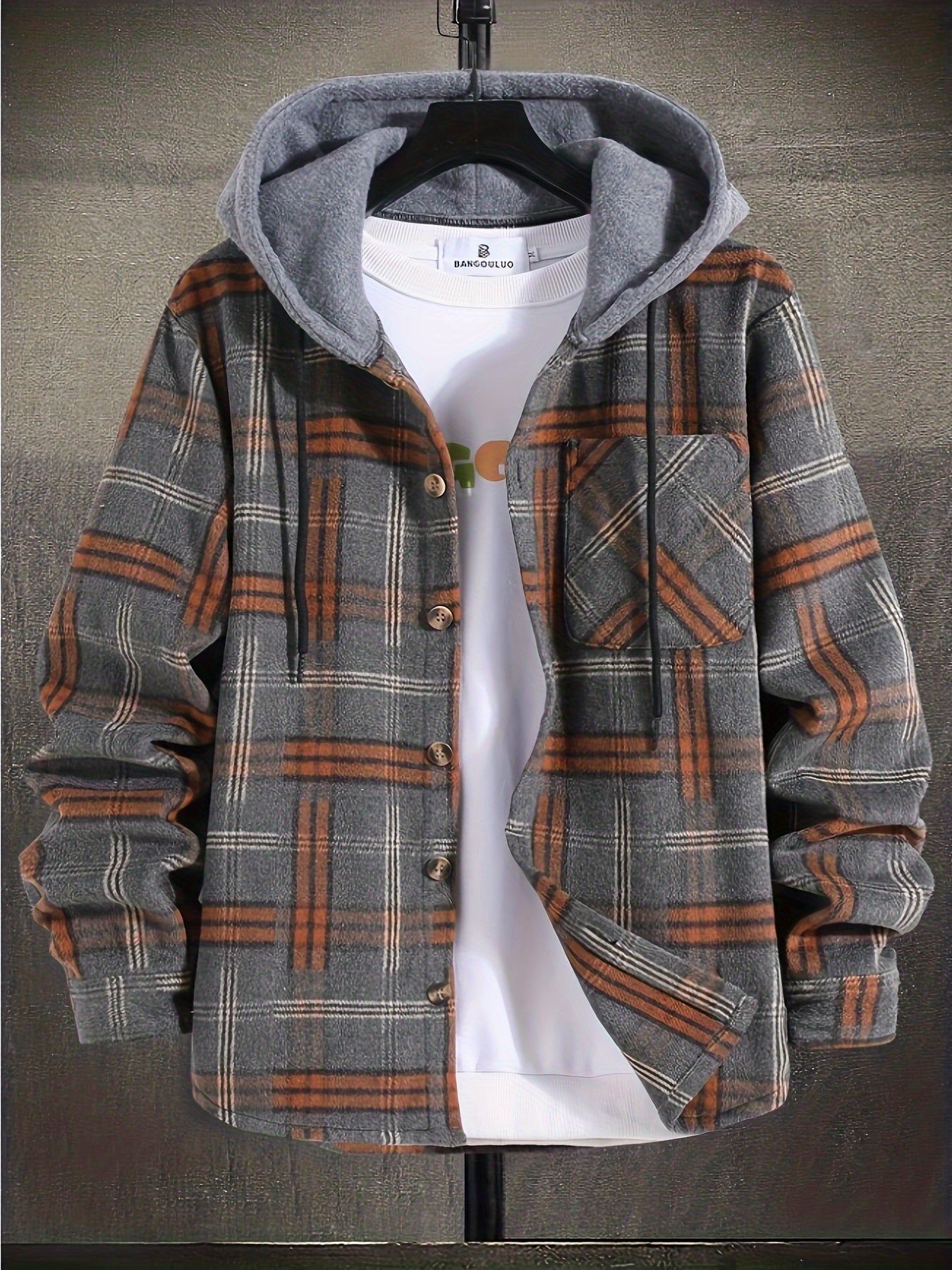 Men's Harajuku Style Plaid Hoodie with Color Matching Splicing