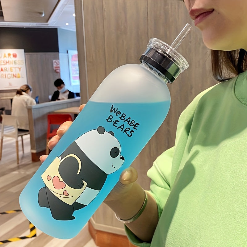Large Capacity Cute Panda Water Bottle with Straw BPA-Free Lightweight Plastic for Kids and Outdoor Activities