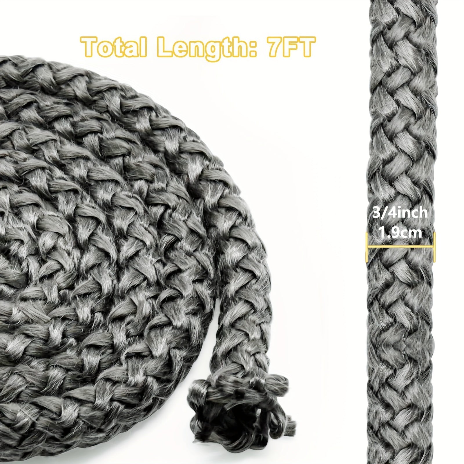Fireplace Door Seal Rope 3/4 Inch x 7 Feet Graphite-Impregnated Fiberglass