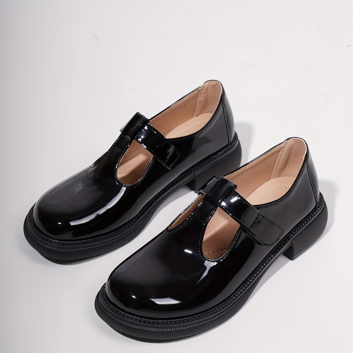 Women's Black Mary Jane Flats Leather Loafers with Round Toe and Rubber Sole