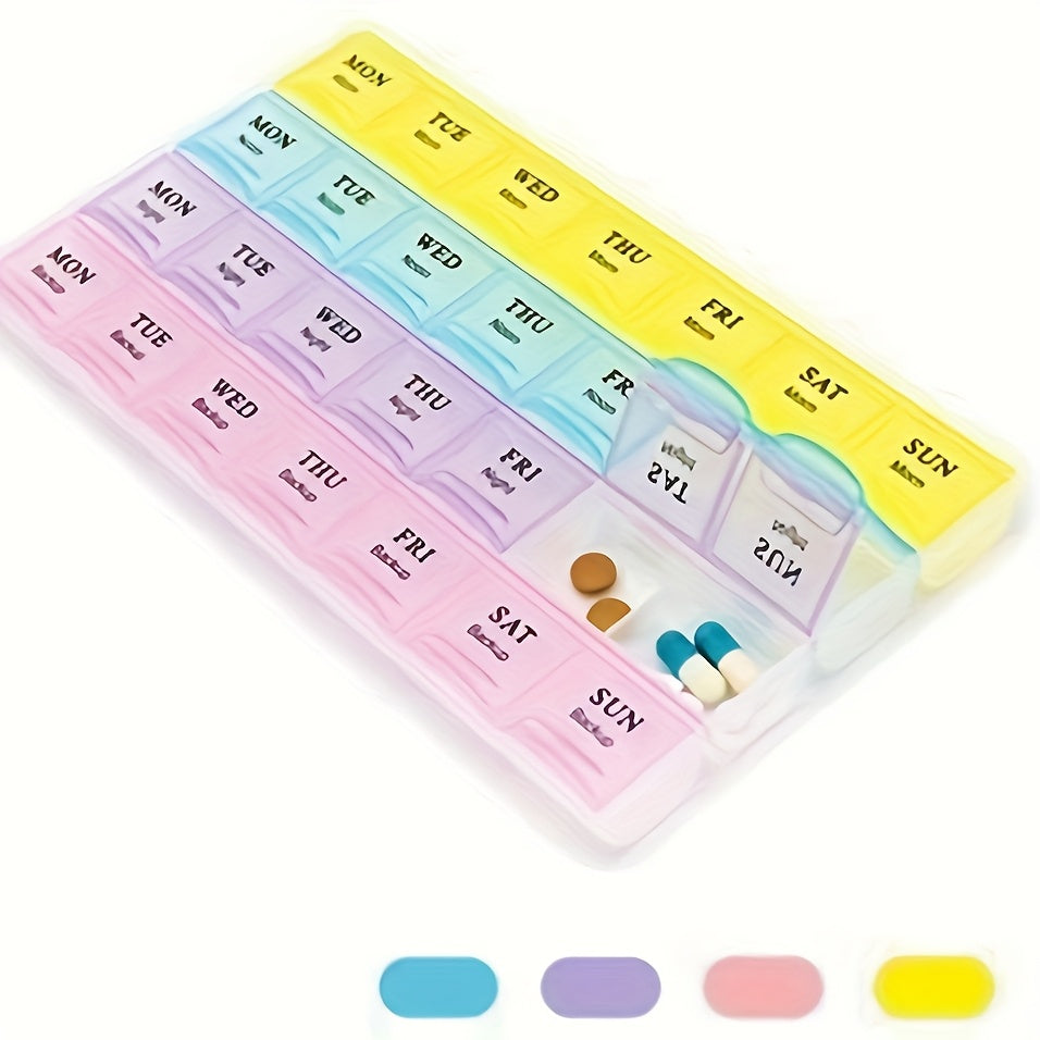 Unisex Plastic Pill Organizer 28 Compartments Colorful Daily Medication Storage