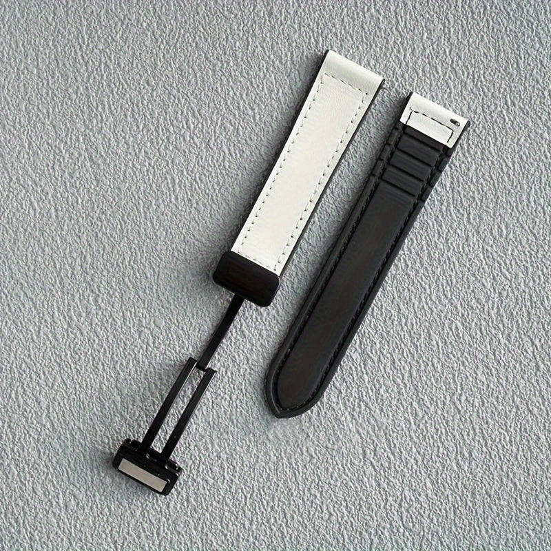 Faux Leather Watch Strap with Foldable Clasp for Galaxy, Huawei, Amazfit Smartwatches