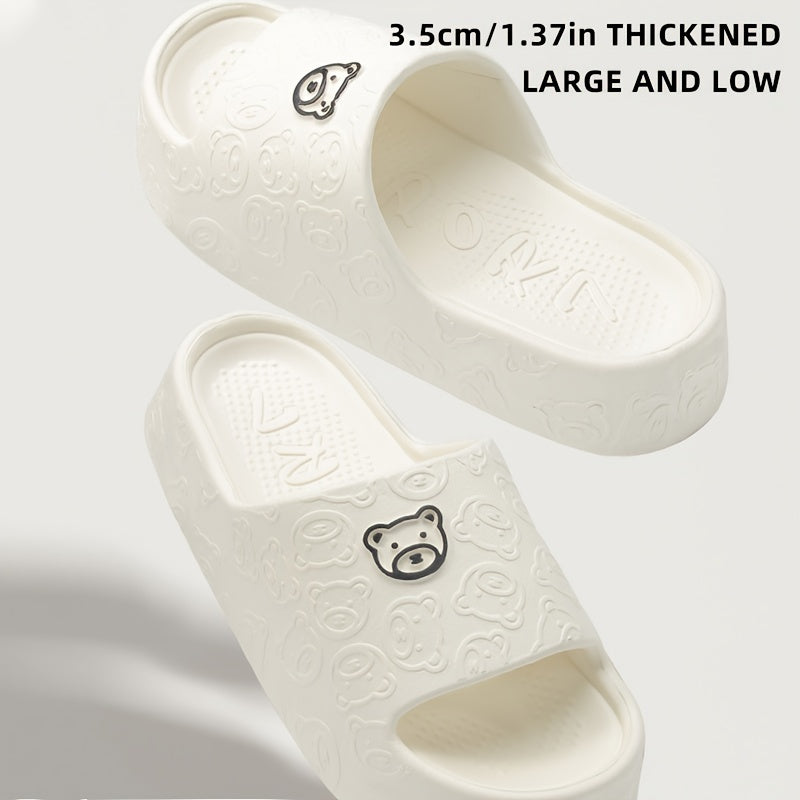 Women's Cartoon Bear Pattern Slip-On Indoor Slides Soft Sole Comfortable House Shoes