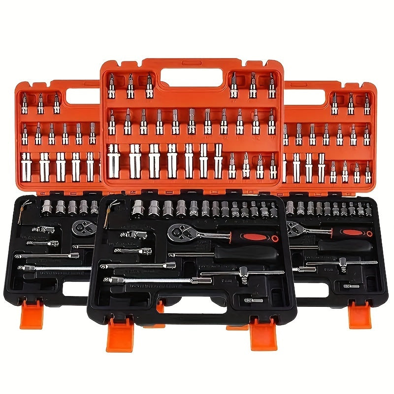 Portativ 53/46 dona Ratchet Socket Wrench to'plami, avtomobil va mototsikl texnik xizmat ko'rsatish uchun qutisi bilan.