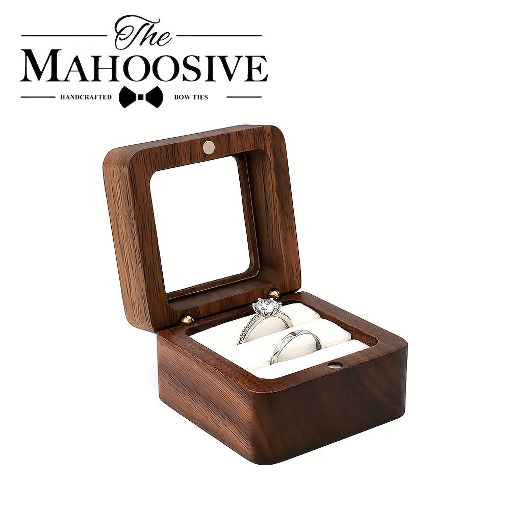 Double Seat Jewelry Box Made of Solid Walnut Wood for Wedding Rings and Proposal Diamonds
