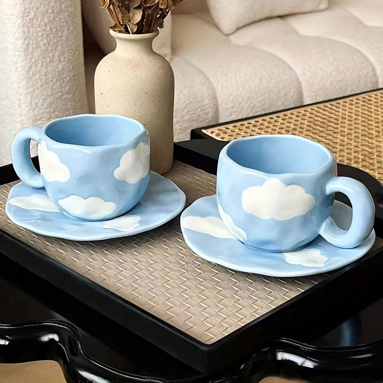 Ceramic Cloud-Shaped Coffee Mug with Saucer Reusable Handwash Office Gift