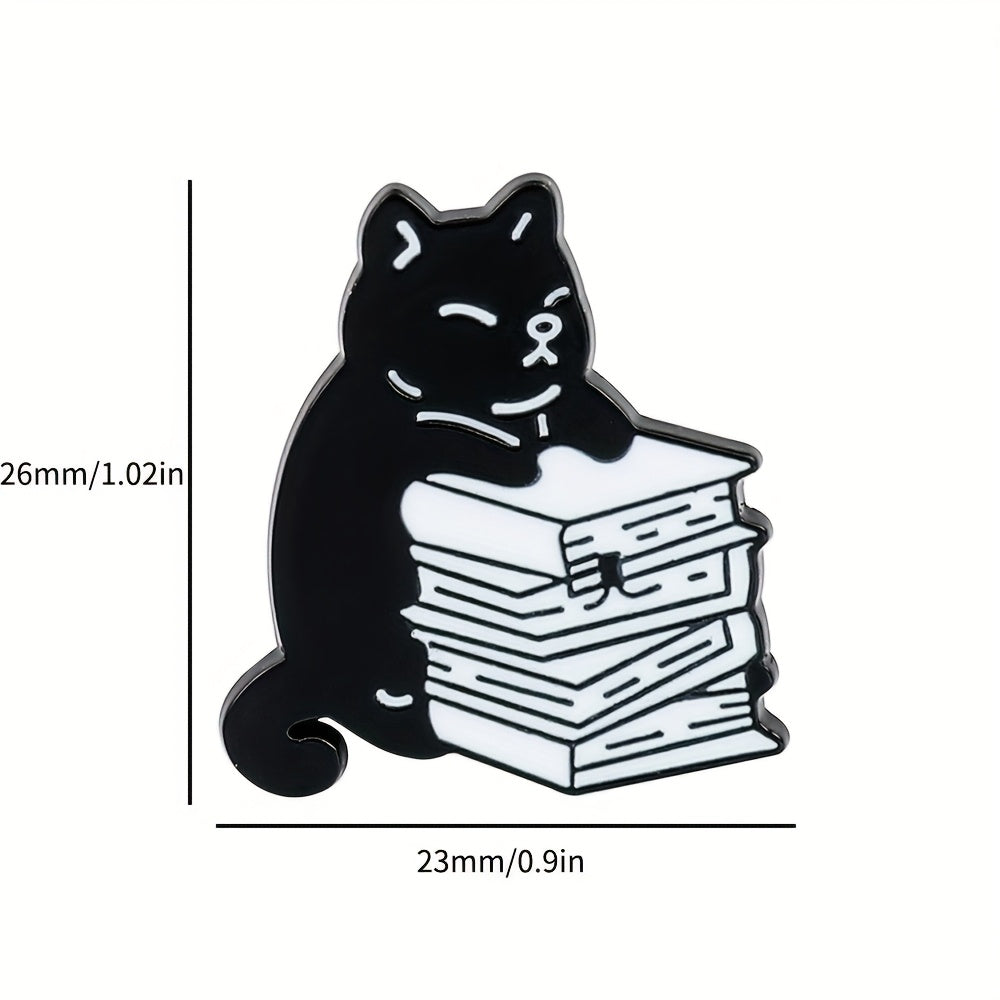 Cute Cartoon Cat Enamel Pins with Books Alloy Animal Brooches for Clothing Accessories