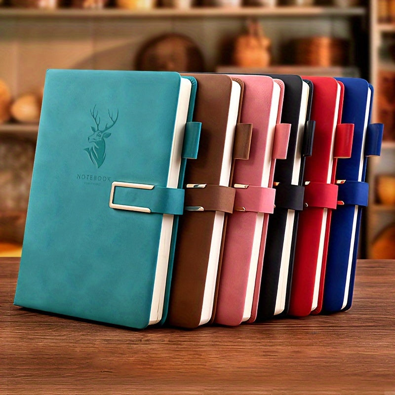 Faux Leather Notebook with Buckle Closure Waterproof Square Grid Pages A5 for Home Office Study