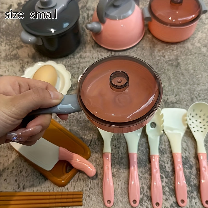 Pink Children's Play Kitchen Toys with Pots Pans and Tableware for Kids