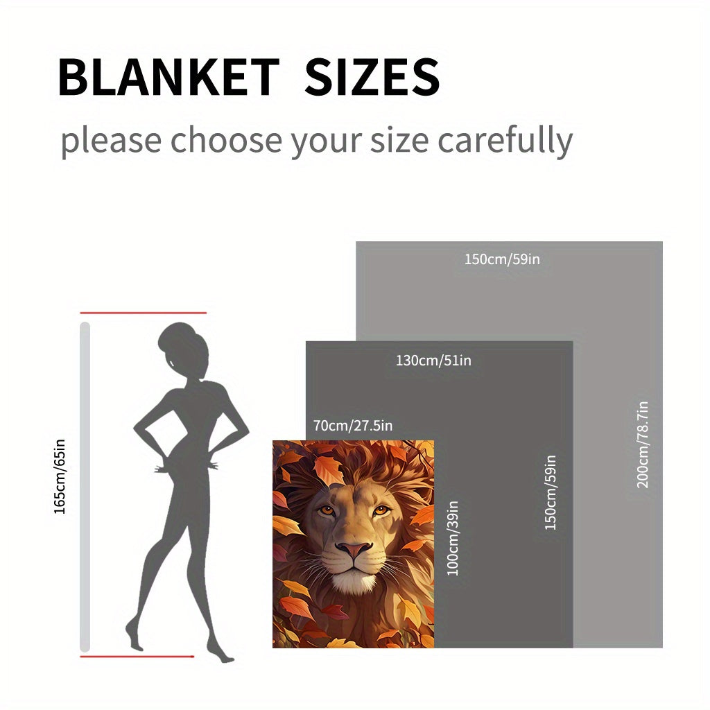 Autumn Lion Portrait Flannel Throw Blanket Soft Warm Anti-Tear Digital Print