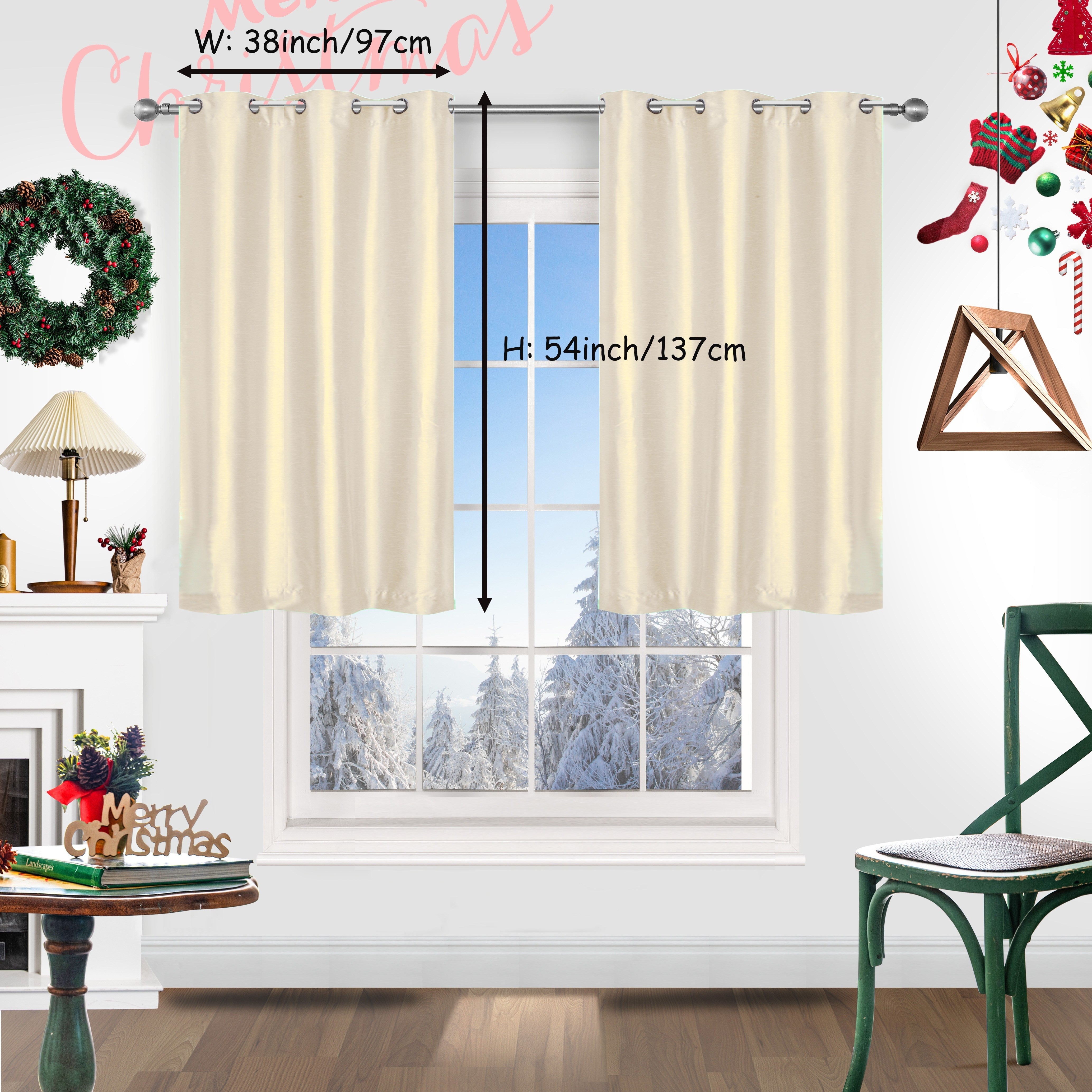 Red Christmas Curtains 2 Pieces Faux Silk Grommet Top for Living Room Bedroom Office